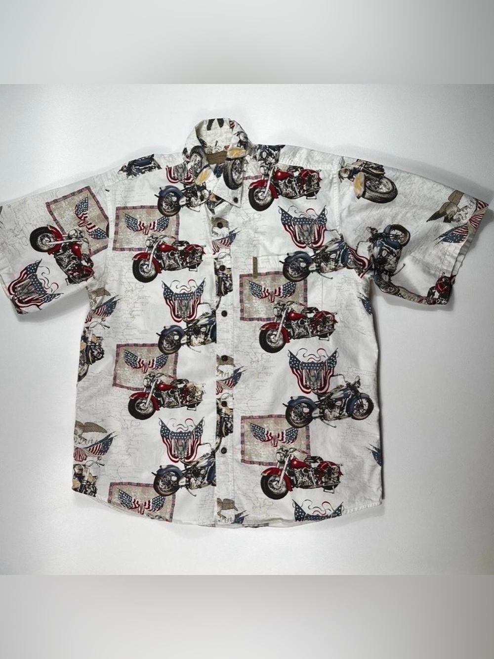 Clearwater Outfitters Motorcycle Americana Button Front Shirt Men’s Large Cotton